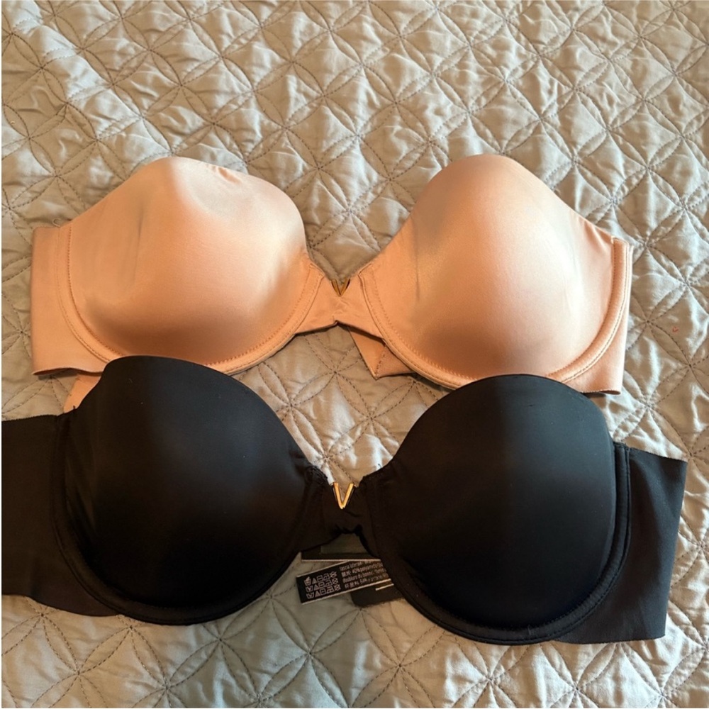 Victoria's Secret Black and Cream Strapless Bras with Molded Cups